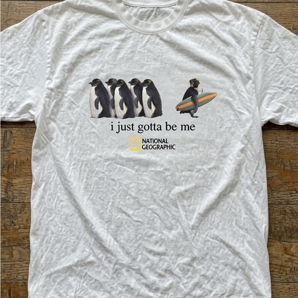 National Geographic White Penguin Surf Graphic Tee